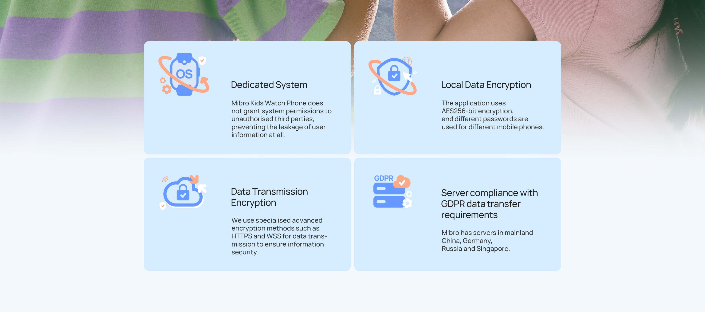 Dedicated system.
Local data encryption.
Data transmission encryption.
Server compliance with GDPR data transfer requirements.