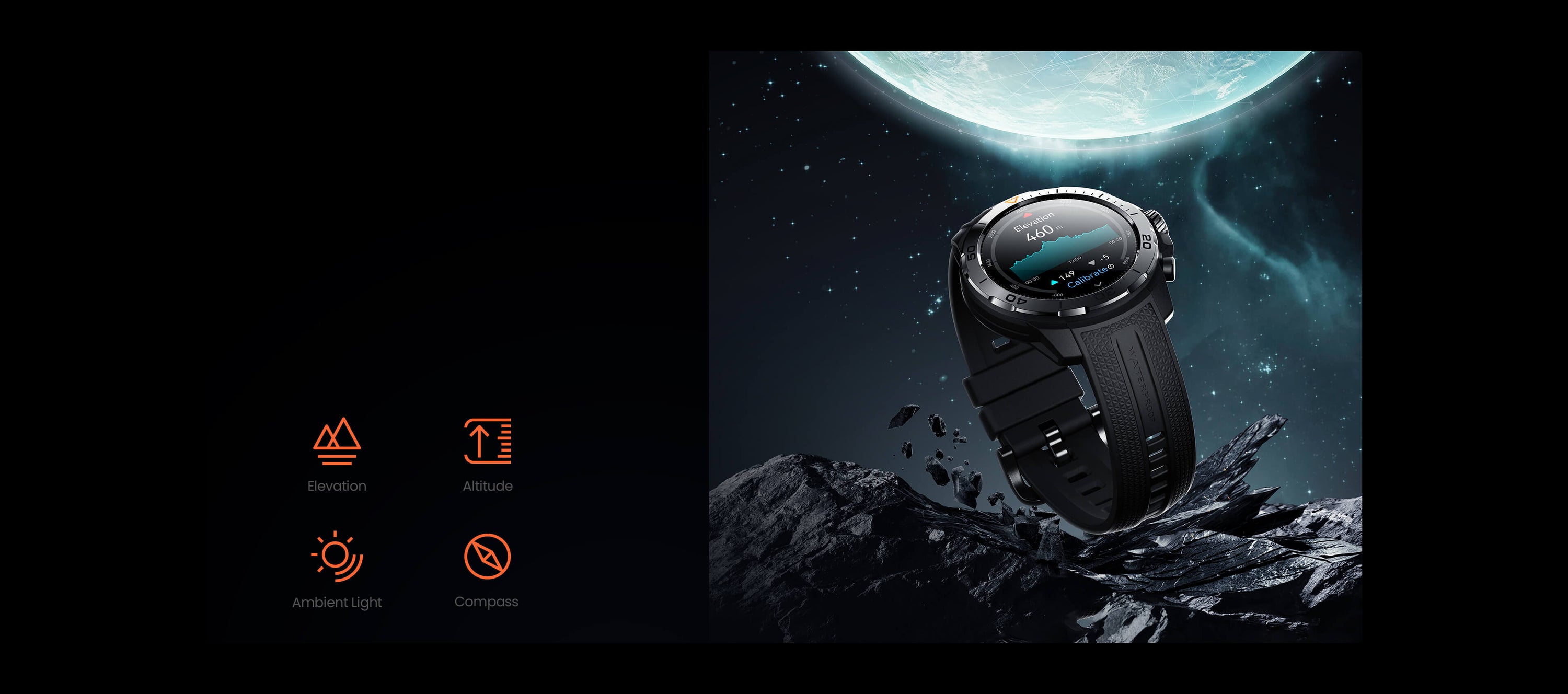 More Senses  Fearless Wilderness
Explore the wilderness with a built-in compass and barometric altitude sensor that displays your current heading, altitude and barometric pressure.
Compass/ Altitude/ Height/ Water depth